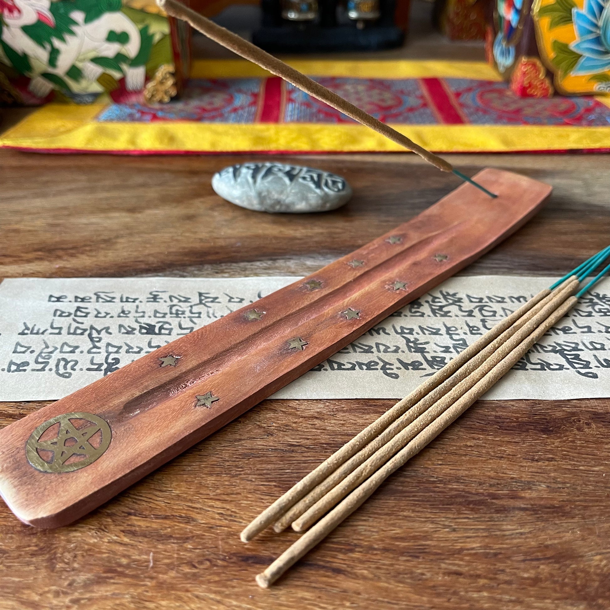 Pentagram wooden brass inlay ash catcher | Wood Joss stick holde