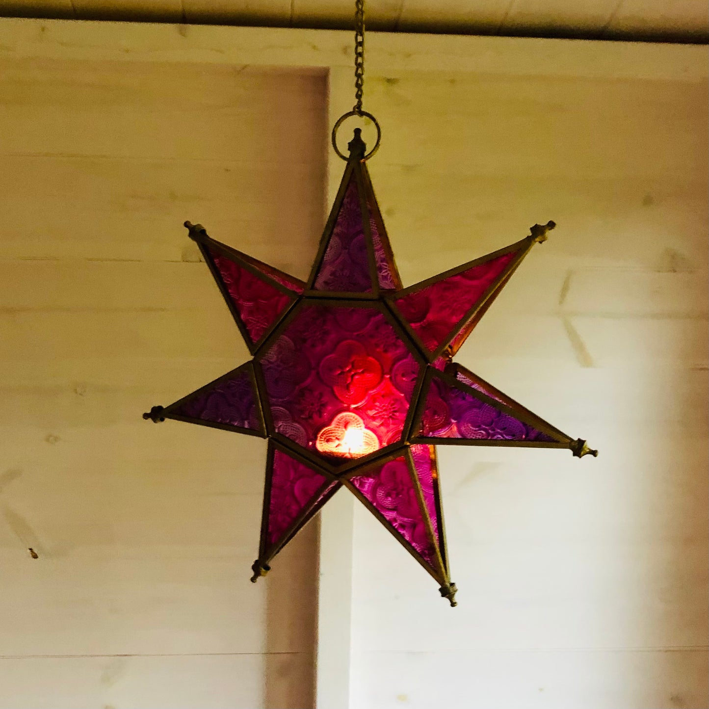 Moroccan Style Star Lantern in Coloured Glass | Size: 25 x 25 x 6cm