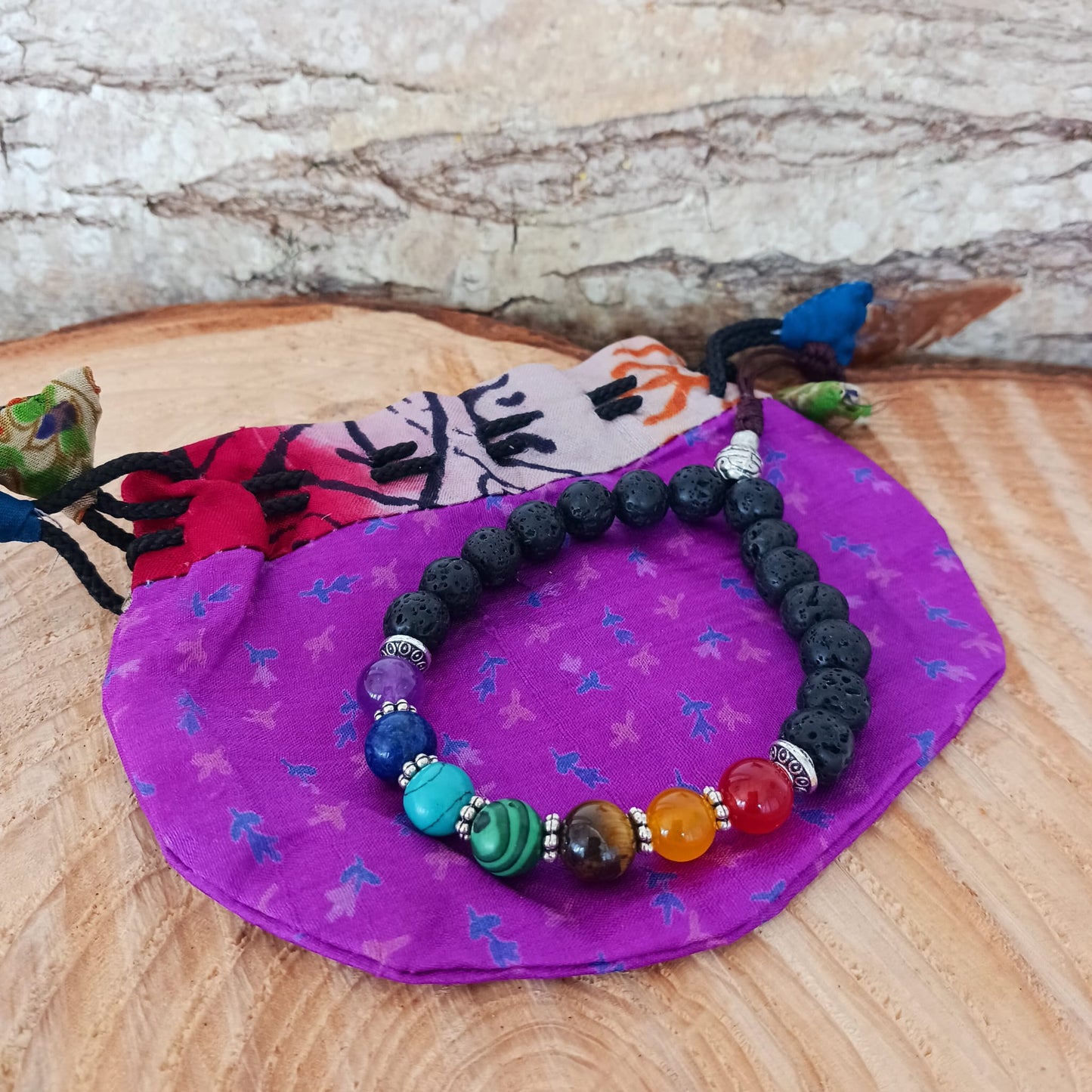 Semi precious Lava Stone Chakra Bracelet | 7 Chakra Stone bracelet