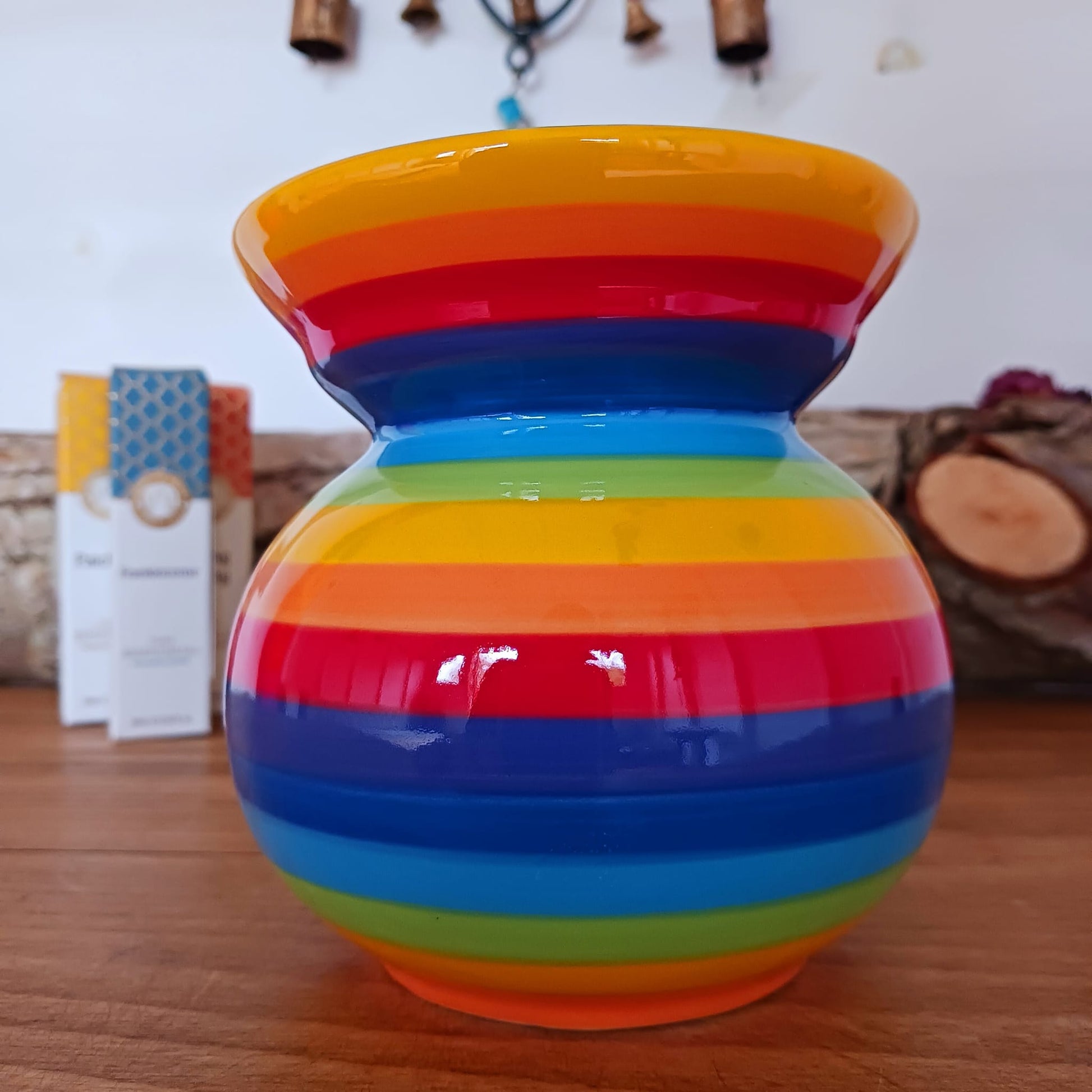 Hand Painted Rainbow Stripe Ceramic Oil Burner