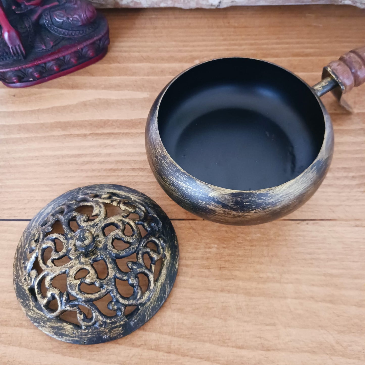 Ornate Iron Incense Burner with Handle | Charcoal Burner