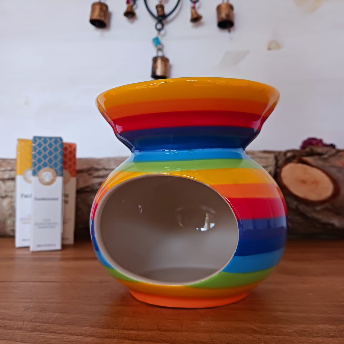 Hand Painted Rainbow Stripe Ceramic Oil Burner