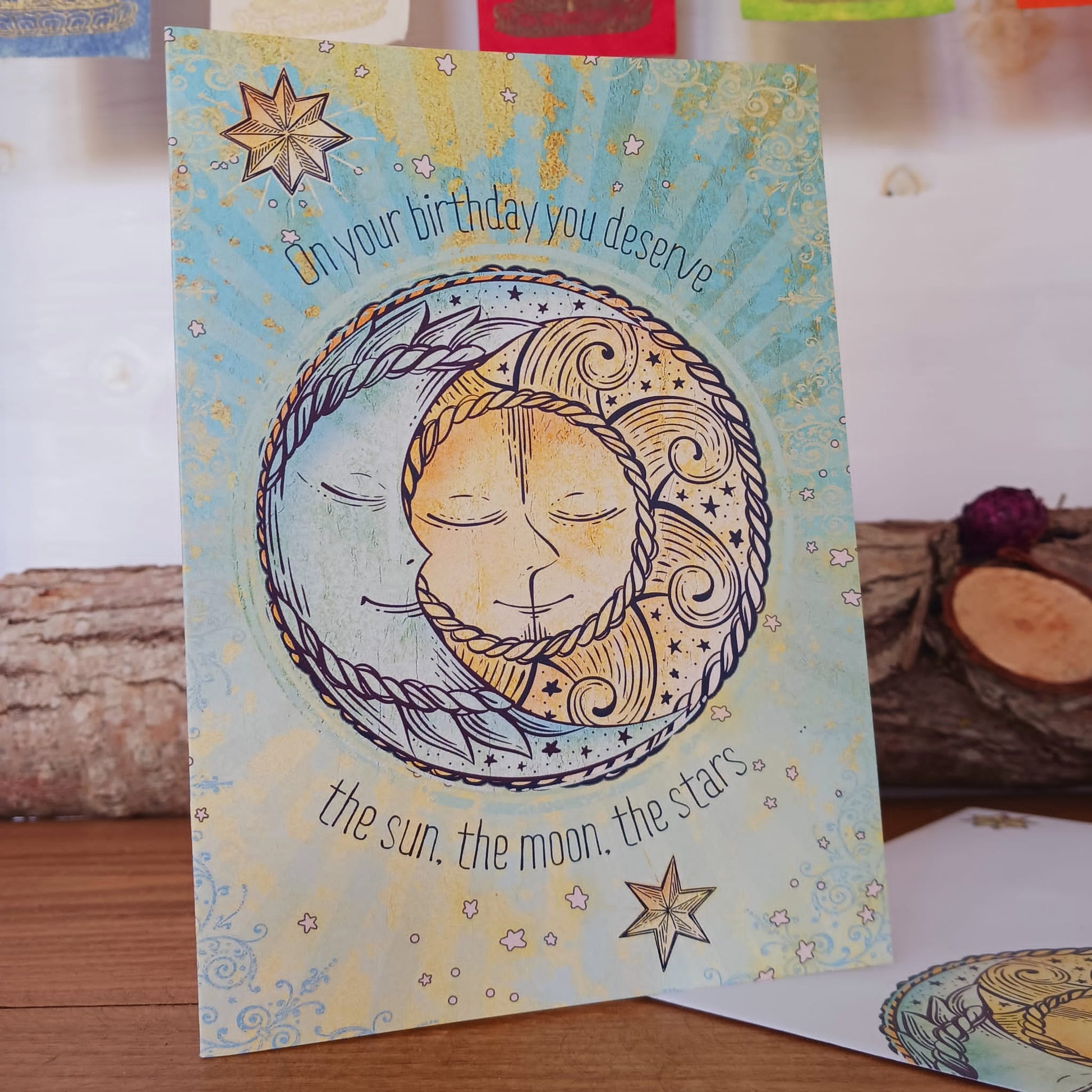 Sun Moon & Stars Birthday Card | Hippie style Birthday cards