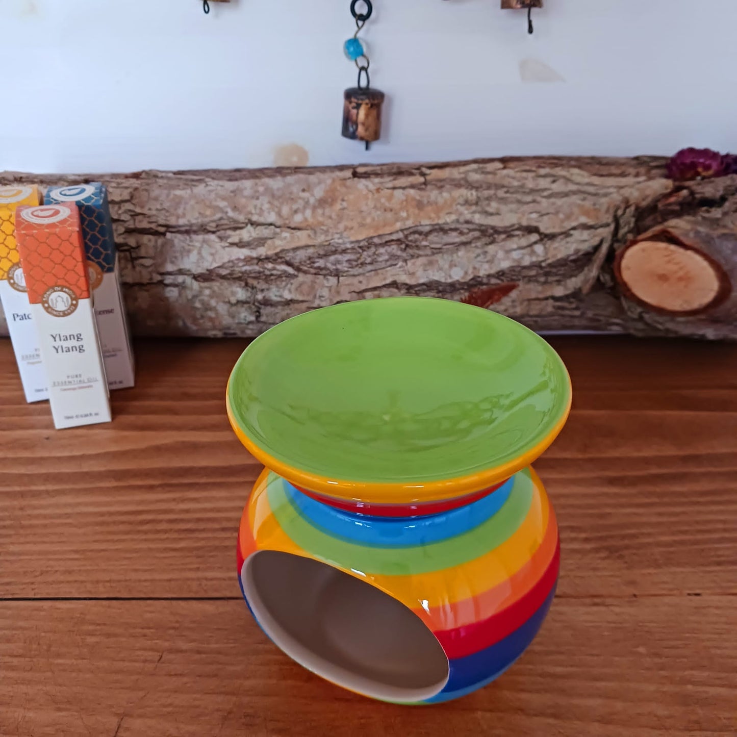 Hand Painted Rainbow Stripe Ceramic Oil Burner