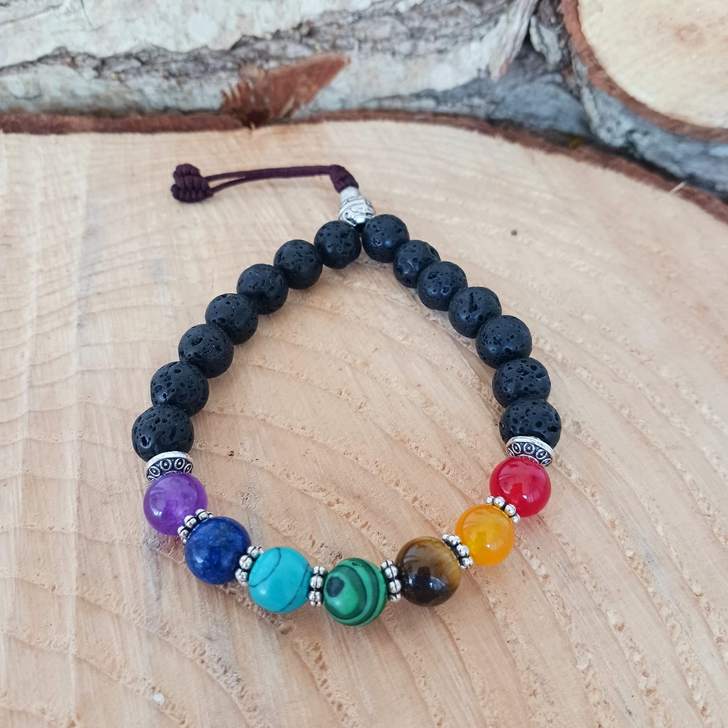 Semi precious Lava Stone Chakra Bracelet | 7 Chakra Stone bracelet