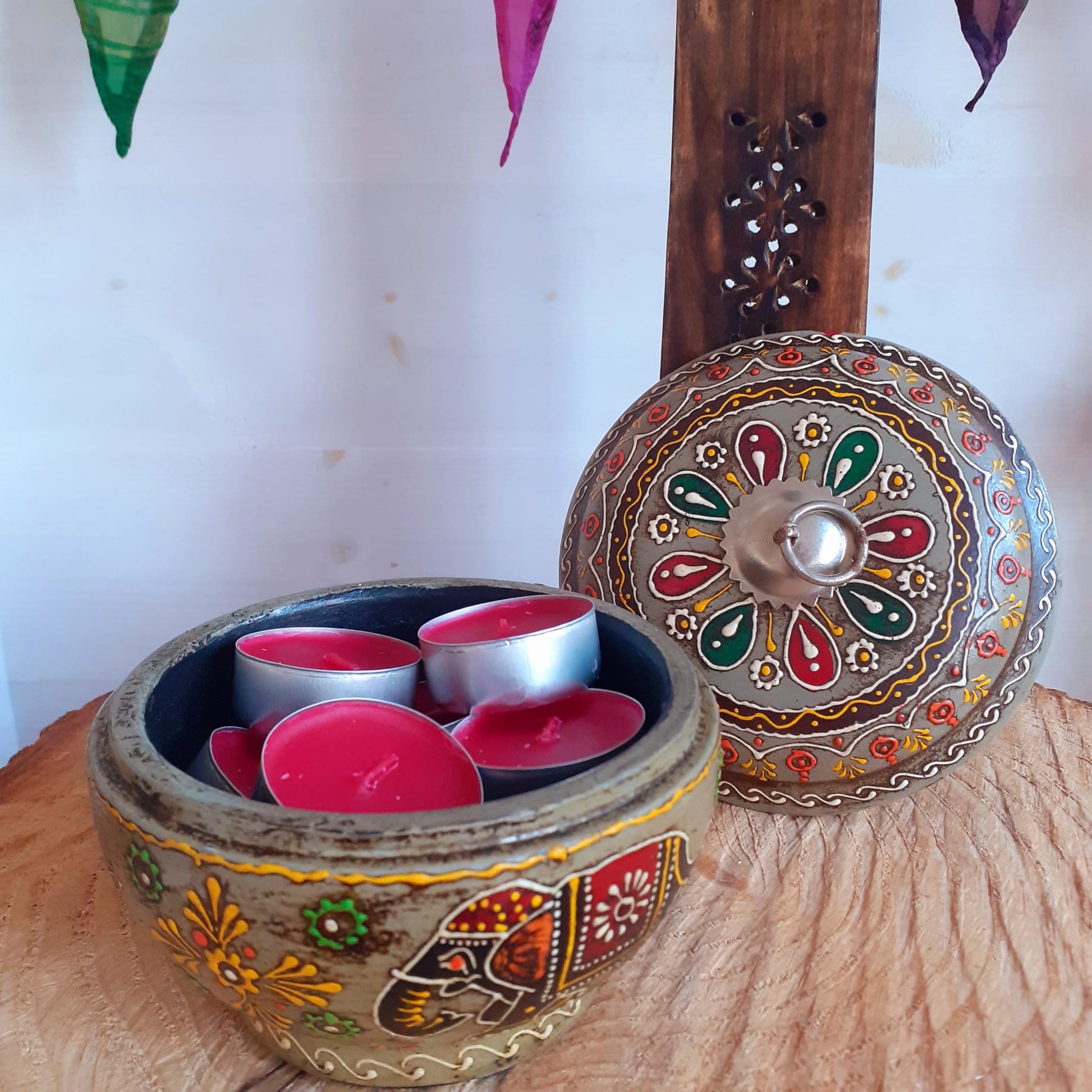 Indian Hand Painted Trinket Box  Elephant Design