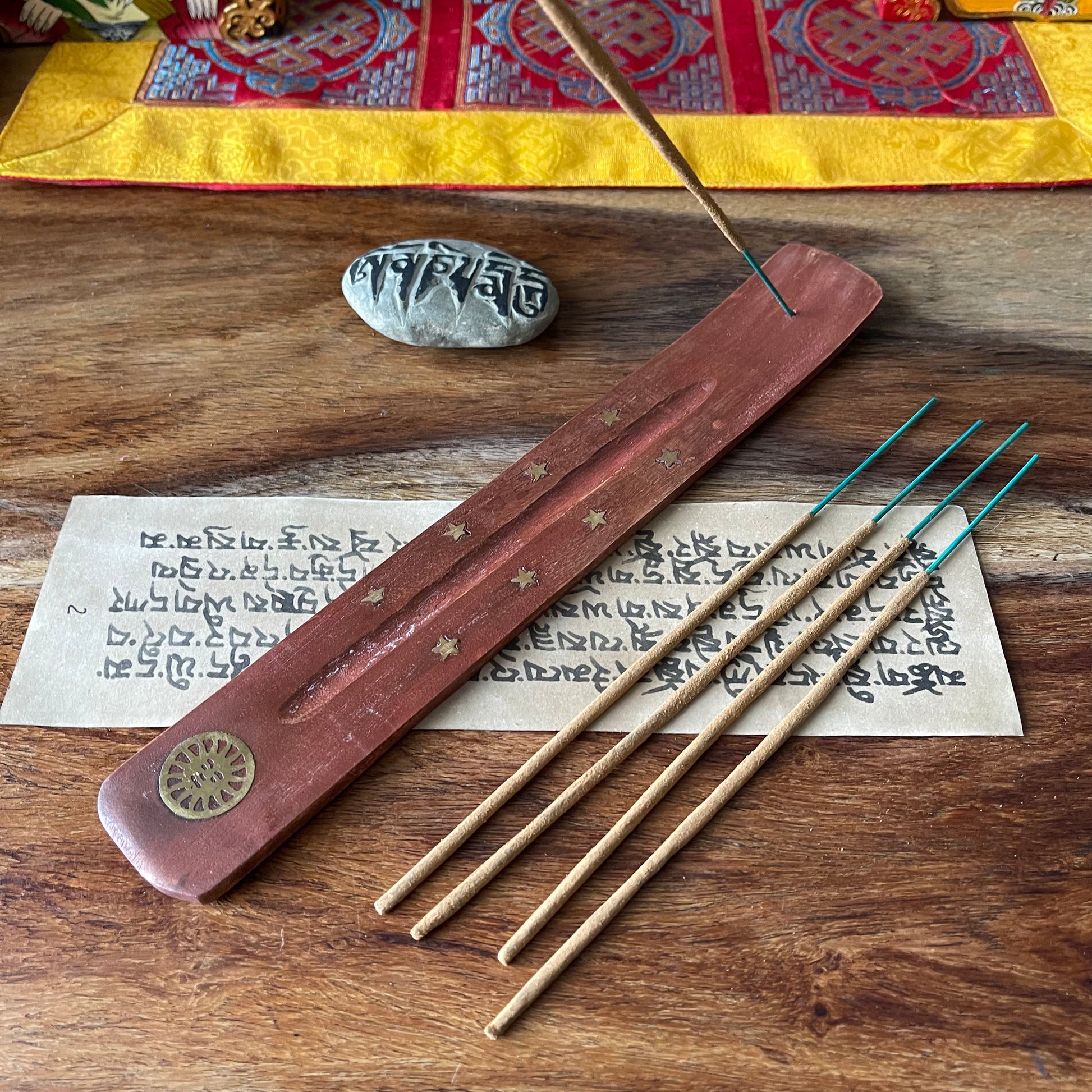 Sun wooden brass inlay ash catcher | Wood Joss stick holder