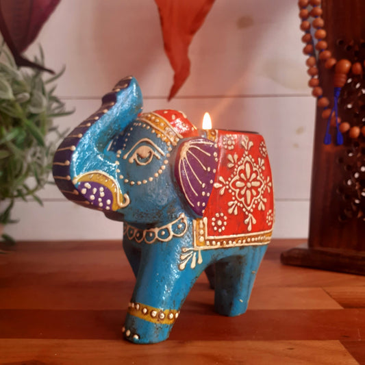 Hand Painted Indian Elephant Tealight Holder