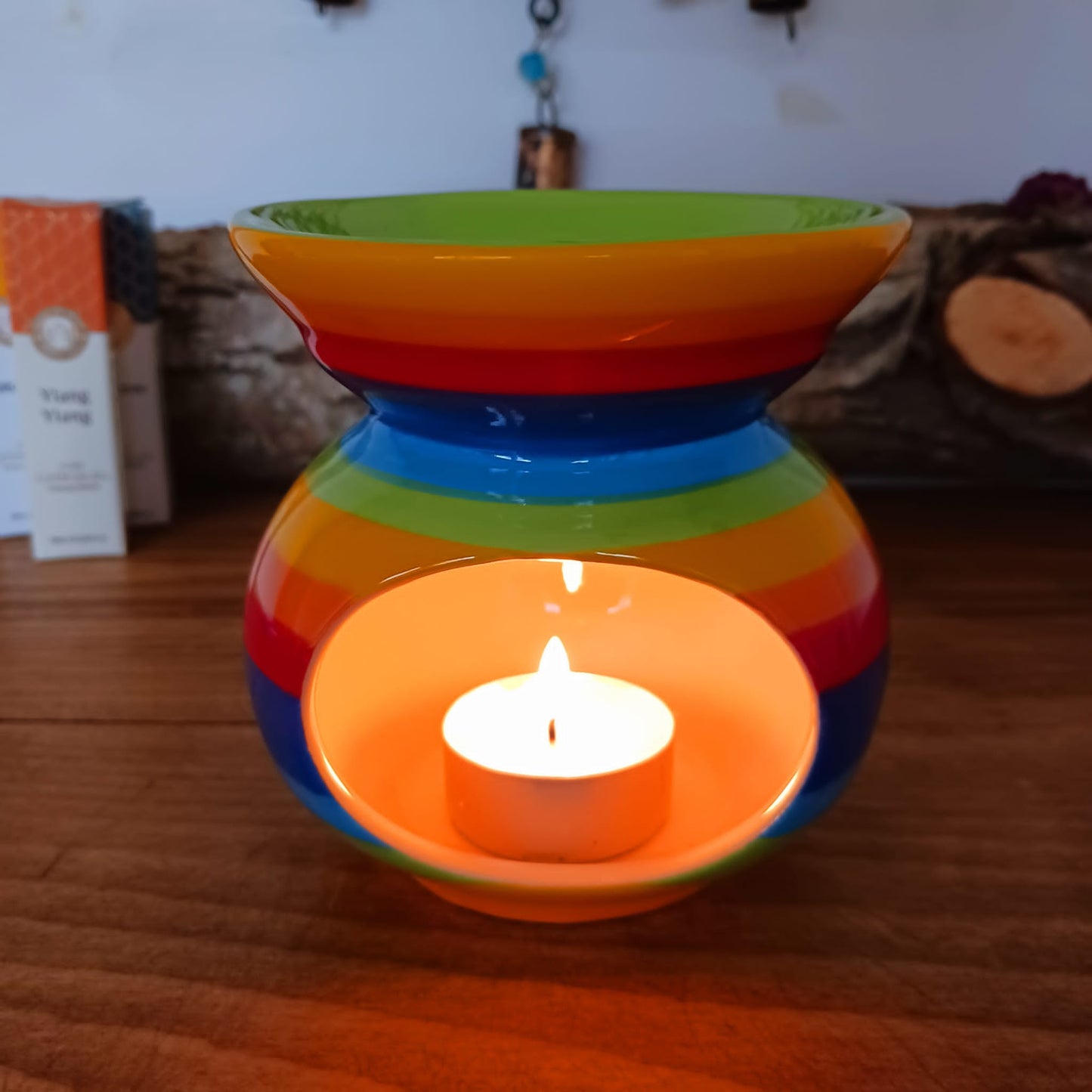 Hand Painted Rainbow Stripe Ceramic Oil Burner