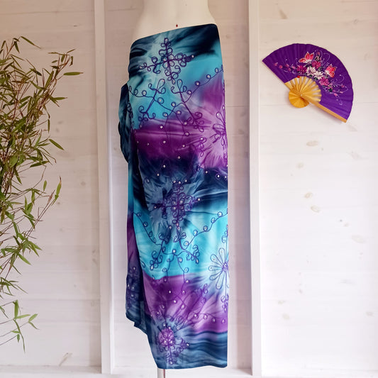 Cosmic Tie Dye Embroidered Sarong | Beach wrap Blue- Purple