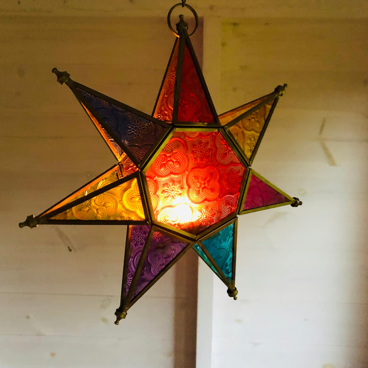 Moroccan Style Star Lantern in Coloured Glass | Size: 25 x 25 x 6cm