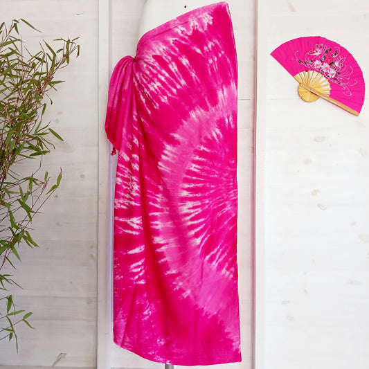 Tie Dye Spiral Nebula Sarong | Beach wrap Pink 