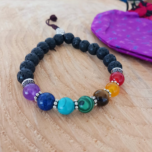 Semi precious Lava Stone Chakra Bracelet | 7 Chakra Stone bracelet