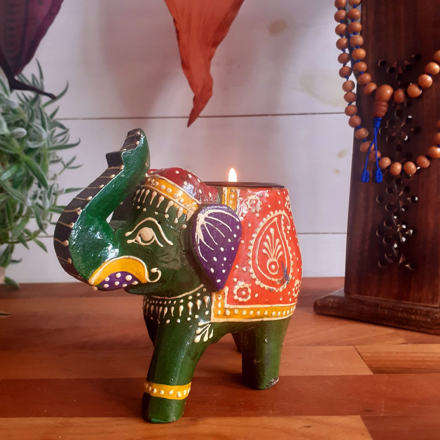 Hand Painted Indian Elephant Tealight Holder