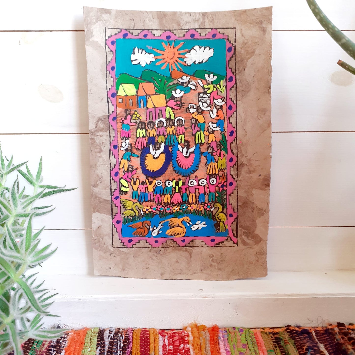 Handmade Mexican Bark Scene Painting | Mexican Folk art and Culture