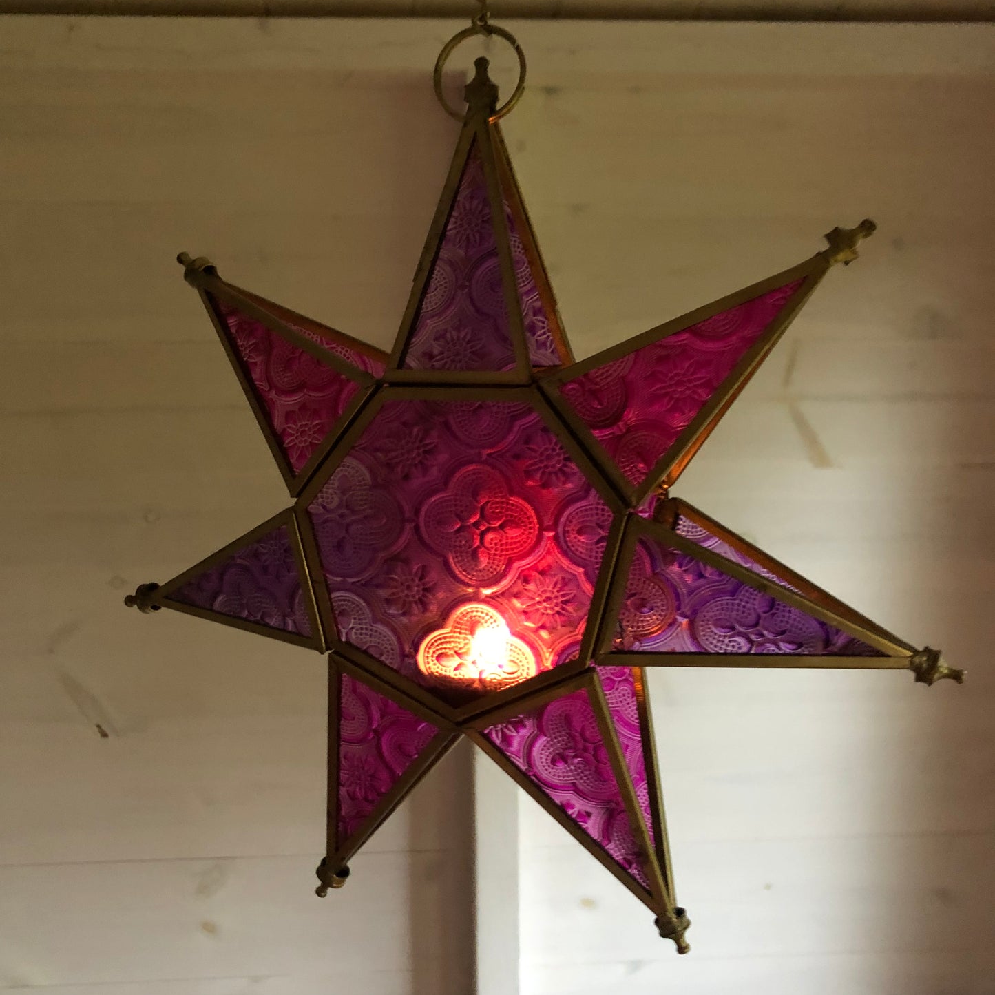 Moroccan Style Star Lantern in Coloured Glass | Size: 25 x 25 x 6cm