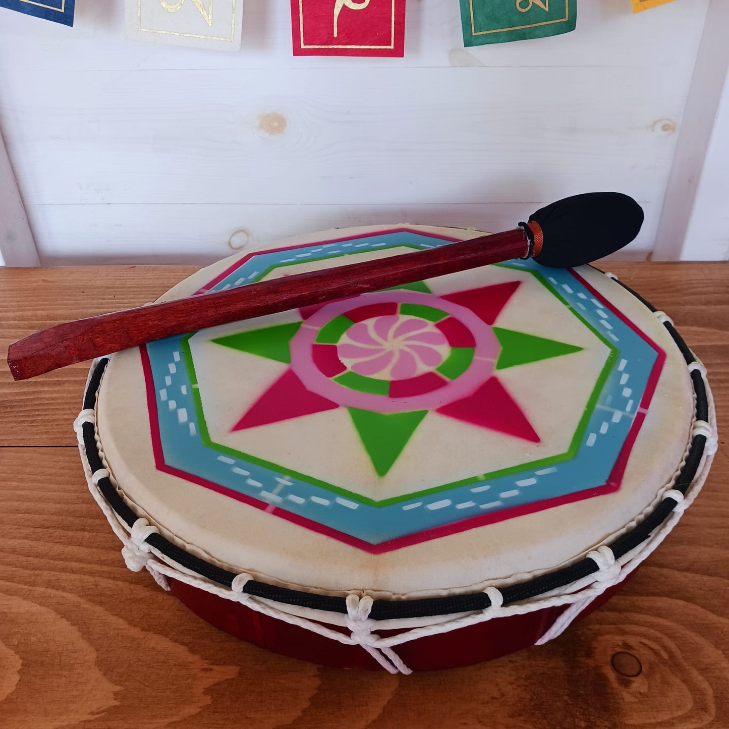 Painted Shamanic Drum | 30cm Hand Held Shamanic drum Hippie Buddha