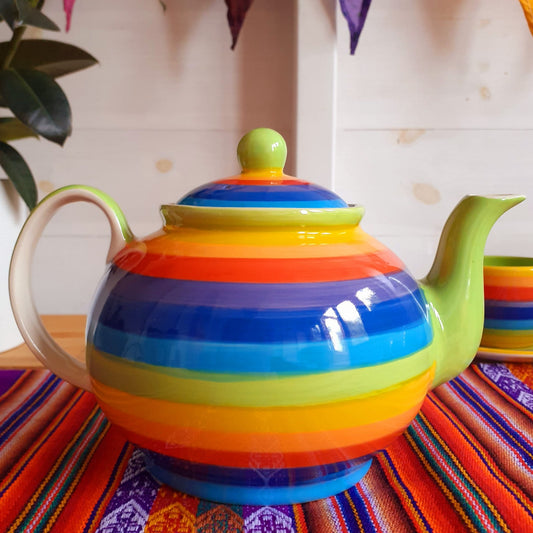 Rainbow Teapot  4 cup  | Large Ceramic hand painted Rainbow Teapot