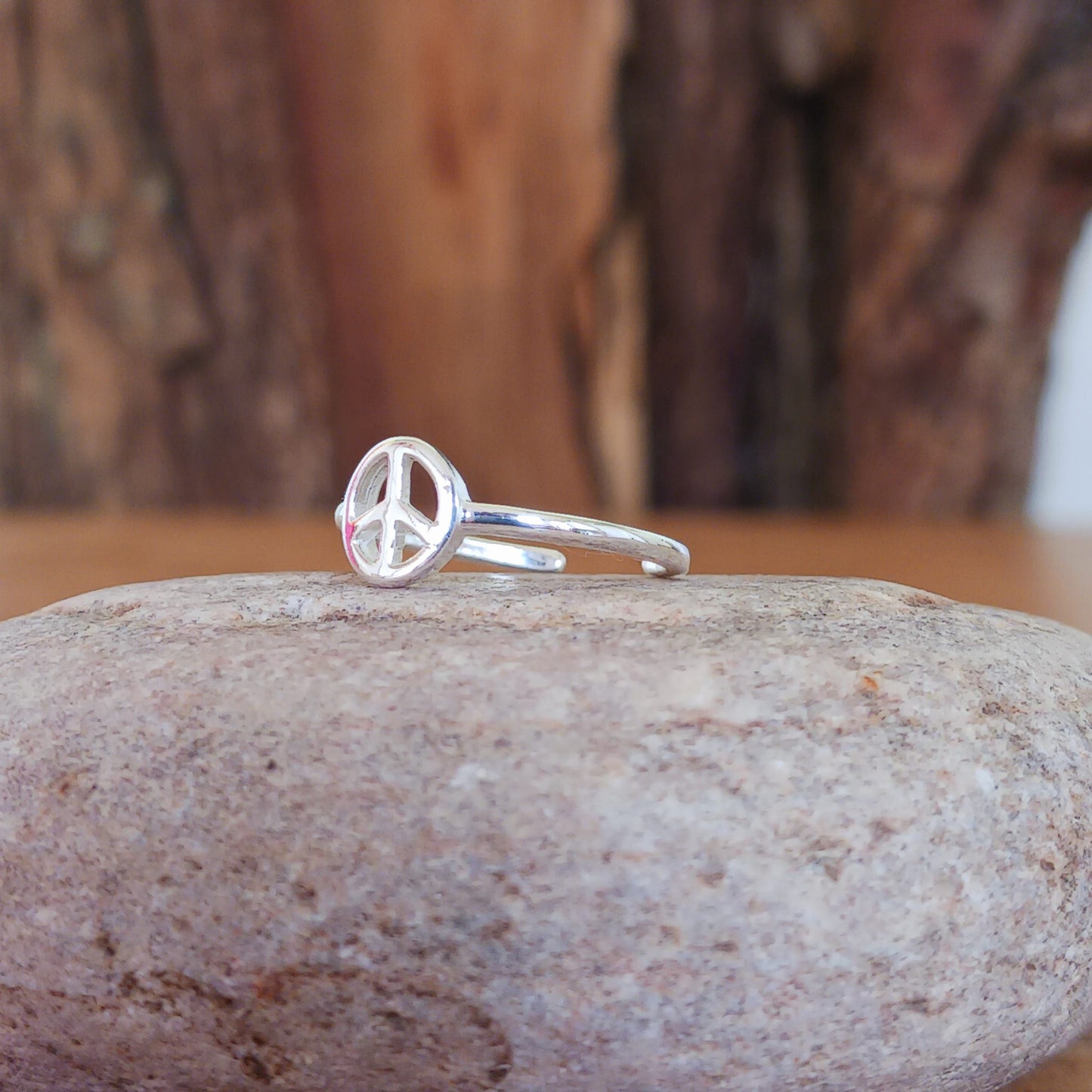 Peace Symbol solid Silver adjustable Toe ring